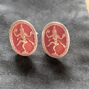 VTG SWANK silver & red enamel Siam cuff links